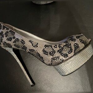 Authentic LeSilla Limited Edition Crystal Leopard Open Toe Platform Size 37